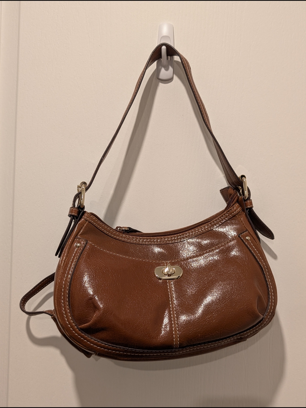 Nine West Brown Leather Shoulder Bag With Small Change Purse